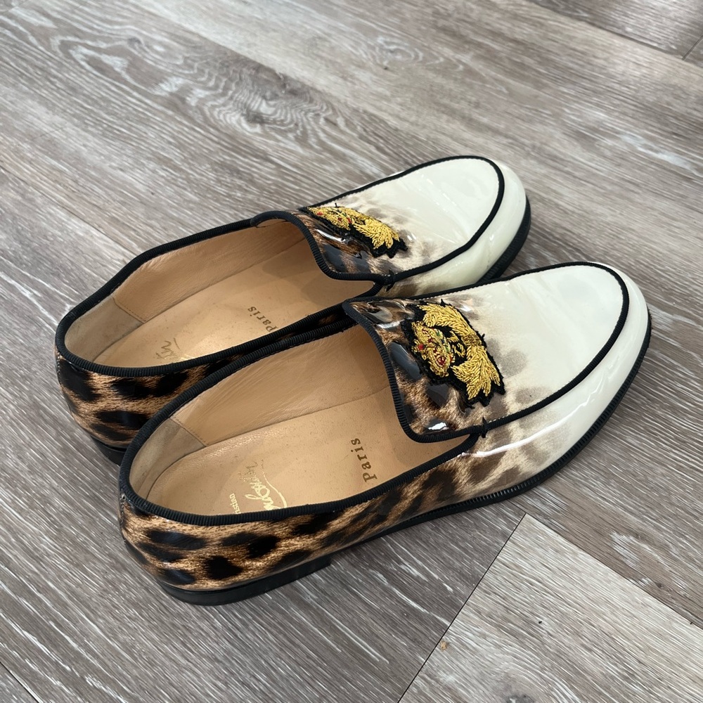 Christian Louboutin Laperouza Regal Cream and Black Cheetah Loafers - Picture 2 of 3